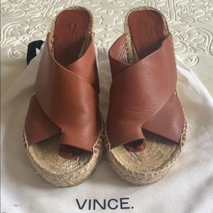 Vince Brown Suraya Leather Espadrille Wedge Sandal